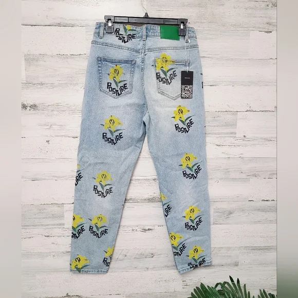Posture Floral Print Light Wash Denim Jeans